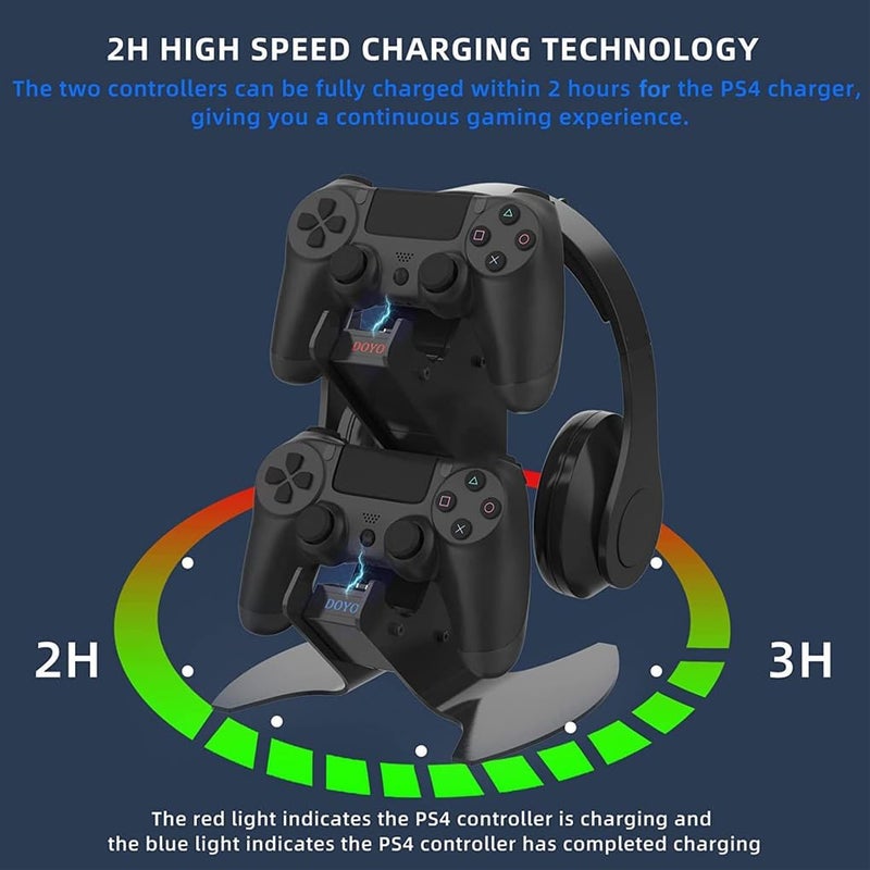 DOYO PS4 Controller Charger Dock Station, USB PS4 Controller Charging Dock, Charging Station with Fast-Charging Port and LED Indicators for PlayStation 4, Slim, and Pro Controllers - Image 3